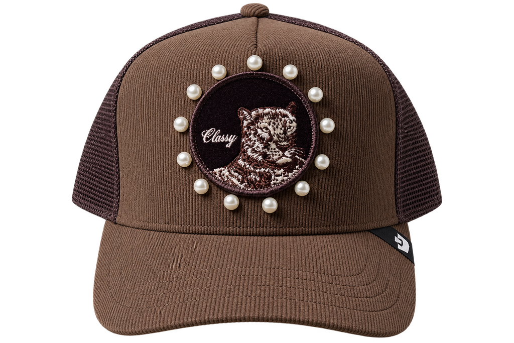 Gorra Goorin Bros Classy – Trucker Marrón con Perlas